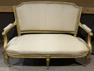 Appraisal: Louis XVI style giltwood settee Louis XVI style giltwood settee