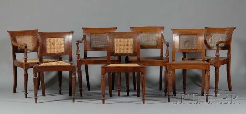 Appraisal: Assembled Set of Seven Sheraton Rosewood Carved and Turned Caned