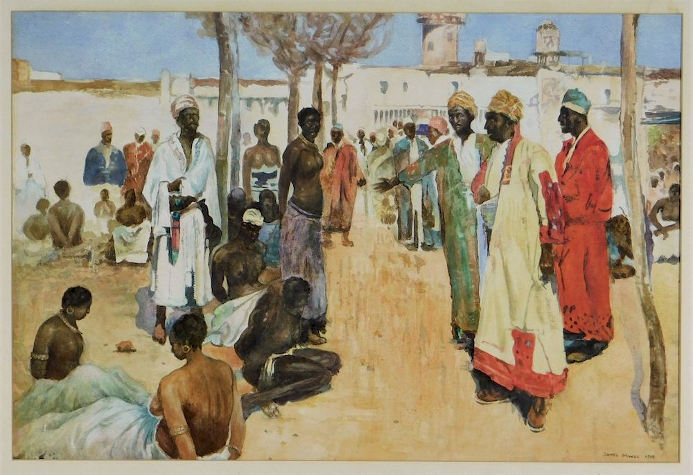 Appraisal: J Monks Orientalist Arab Slave Market WC Painting Europe Early