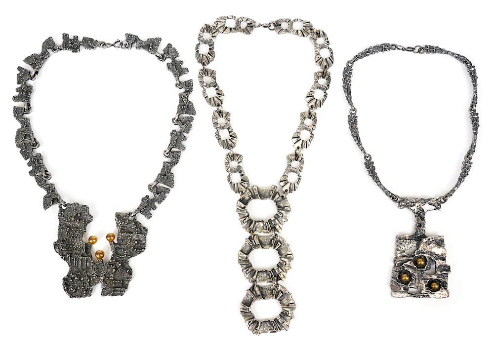 Appraisal: Robert Larin Large Brutalist Pendants Robert Larin brutalist bib necklace