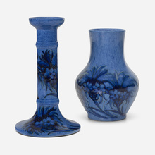 Appraisal: Moorcroft Pottery Cornflower candlestick and vase c - Powder Blue-glazed