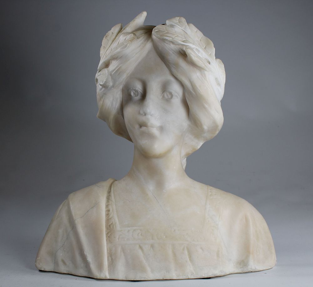 Appraisal: Carved Marble Bust of Diana the Huntress Carved Marble Bust