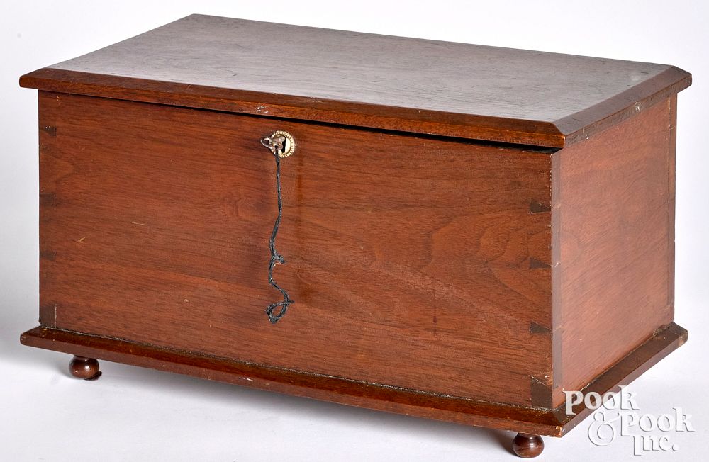 Appraisal: Miniature walnut blanket chest th c Miniature walnut blanket chest