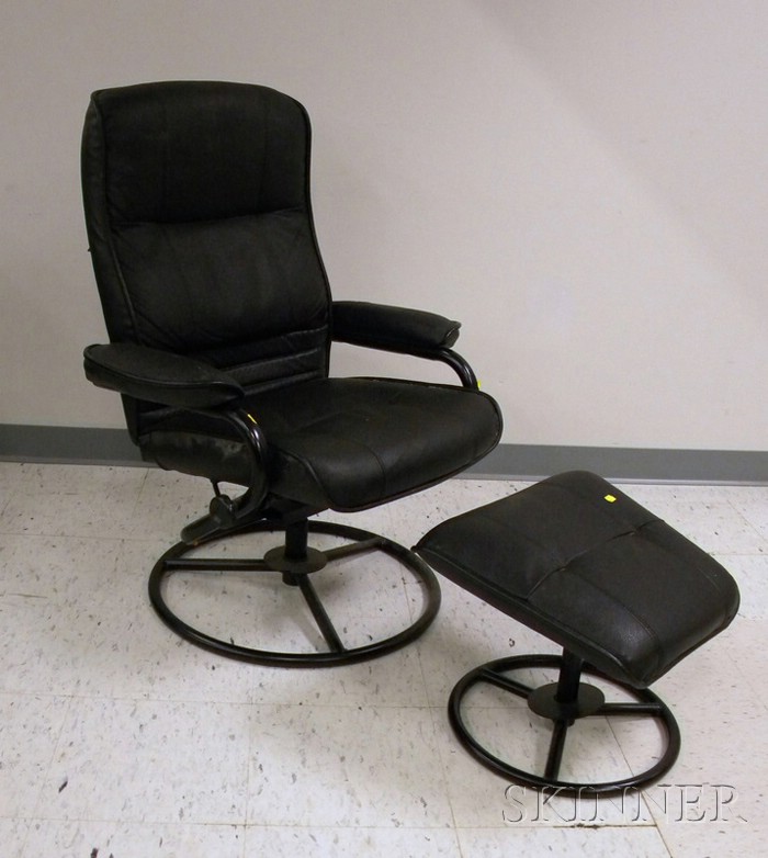 Appraisal: Modern Black Upholstered Metal Lounge Chair and Ottoman