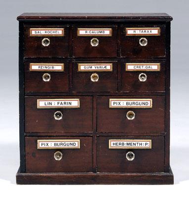 Appraisal: Pine ten-drawer apothecary cabinet dovetailed drawers each fitted with glass