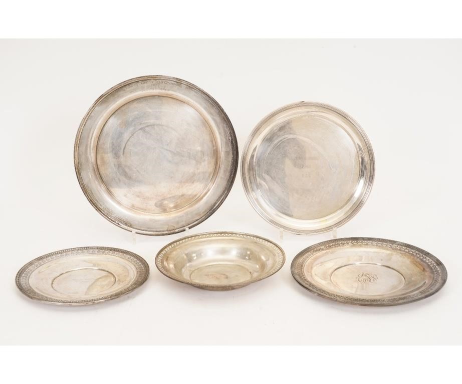 Appraisal: Five sterling silver plates bowls by various makers one inscribed