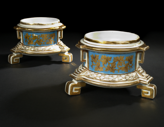 Appraisal: Pair of Richly Gilt and Bleu du Ciel-Banded Paris Porcelain