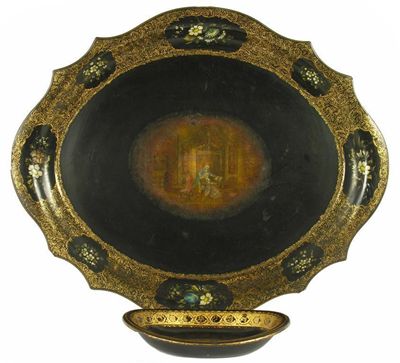 Appraisal: A Victorian papier mache oval bread basket decorated a gilt