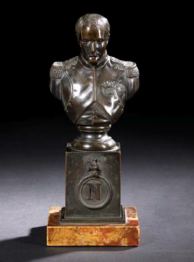 Appraisal: French Patinated Bronze Bust-on-Pedestal of Emperor Napoleon I depicted in