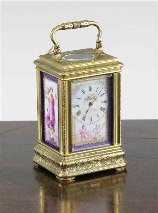 Appraisal: A Drocourt Co gilt brass and porcelain miniature carriage timepiece