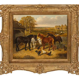 Appraisal: John F Herring Sr British - Barnyard Scene oil on