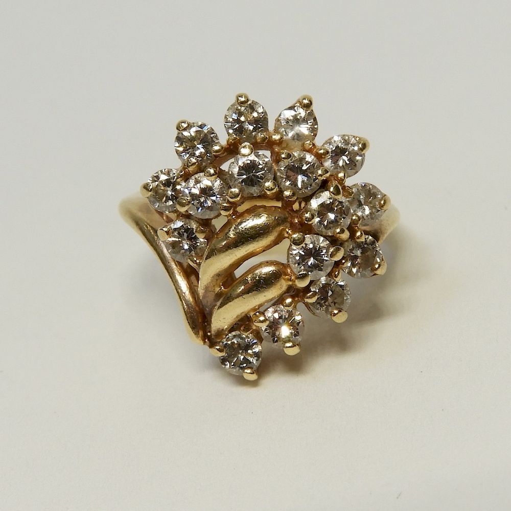 Appraisal: K Yellow Gold Diamond Evening Cluster Ring th Century Sixteen