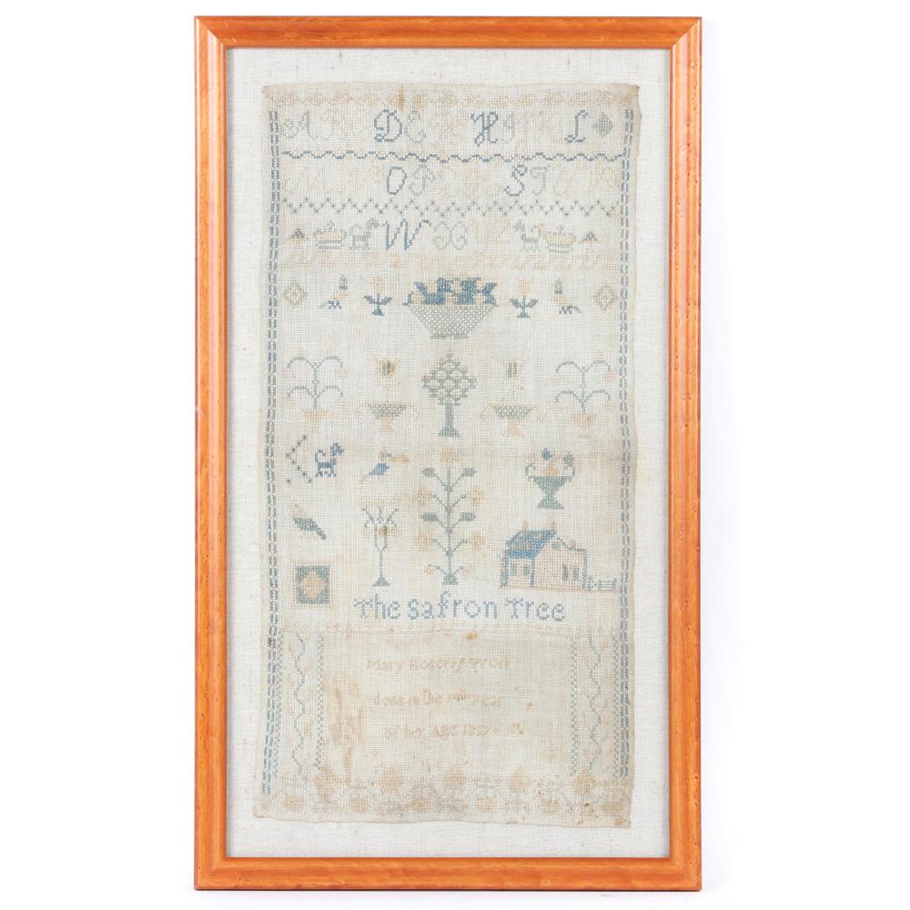 Appraisal: ANTIQUE AMERICAN NEEDLEWORK SAMPLER THE SAFFRON TREE MARY ROSE'S WORK