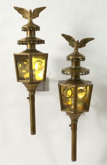 Appraisal: Good Large Pair of English Brass Carriage Lanterns third quarter