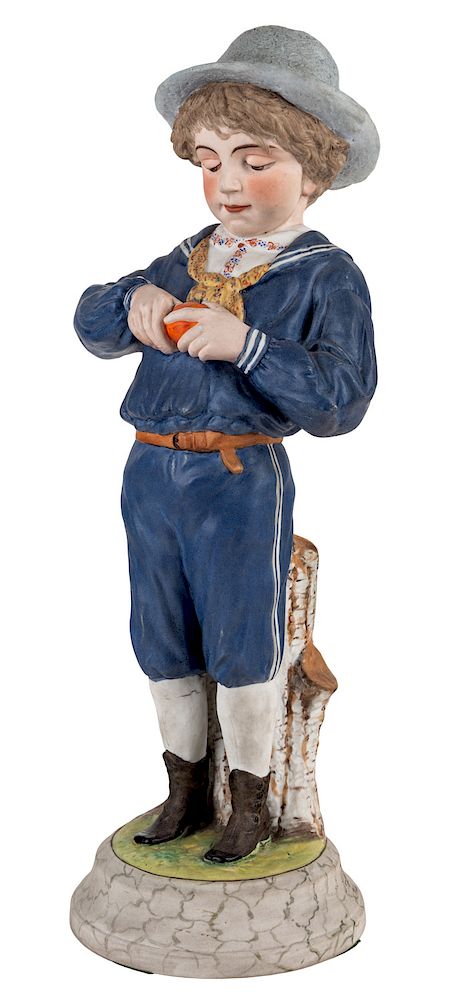 Appraisal: A LARGE RUSSIAN PORCELAIN FIGURE OF A YOUNG BOY PEELING