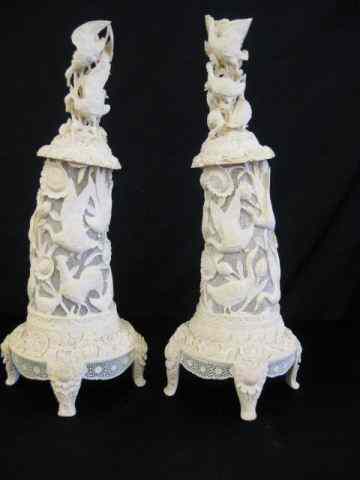 Appraisal: Pair of Chinese Carved Ivory Lamps superb carving of ducks