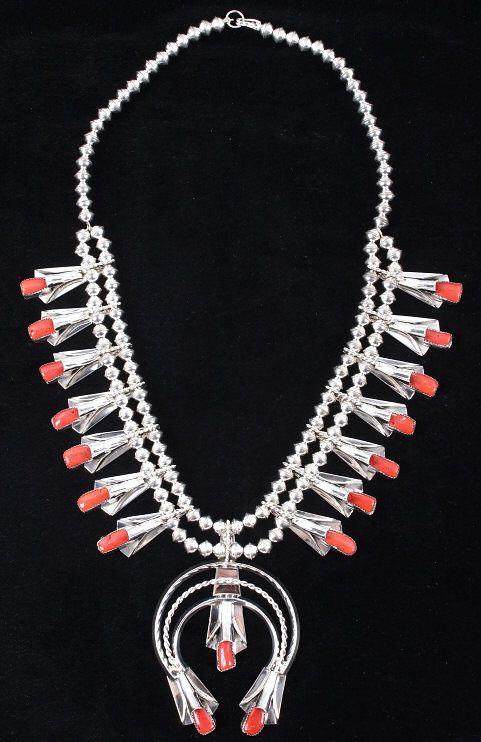 Appraisal: Navajo Sterling Coral Squash Blossom Necklace Featured in this lot