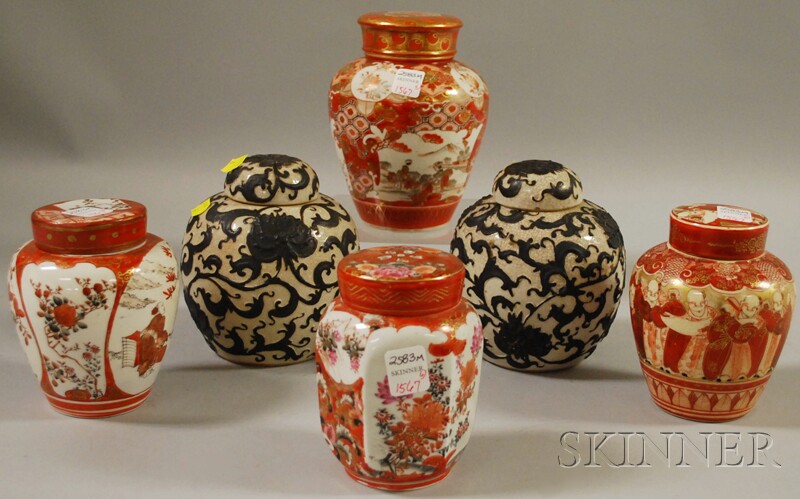 Appraisal: Six Asian Covered Porcelain Jars including four Kutani and a