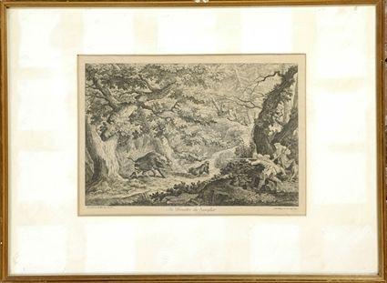 Appraisal: French School th C La Meurlre du Sanglier Engraving matted