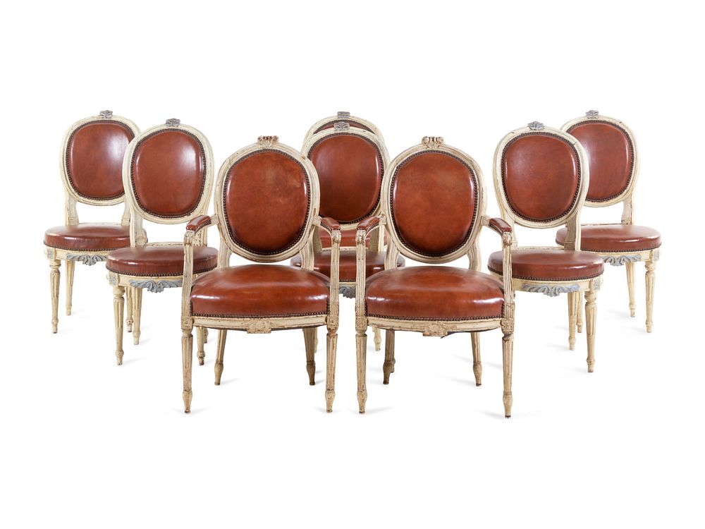 Appraisal: An Assembled Set of Eight Gustavian Cream-Painted Dining Chairs An