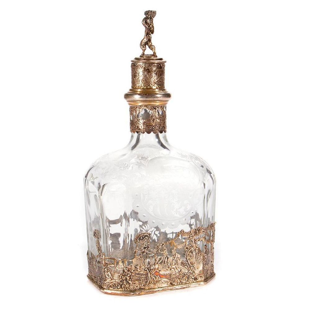 Appraisal: Silver and crystal decanter A Continental finely cast silver and