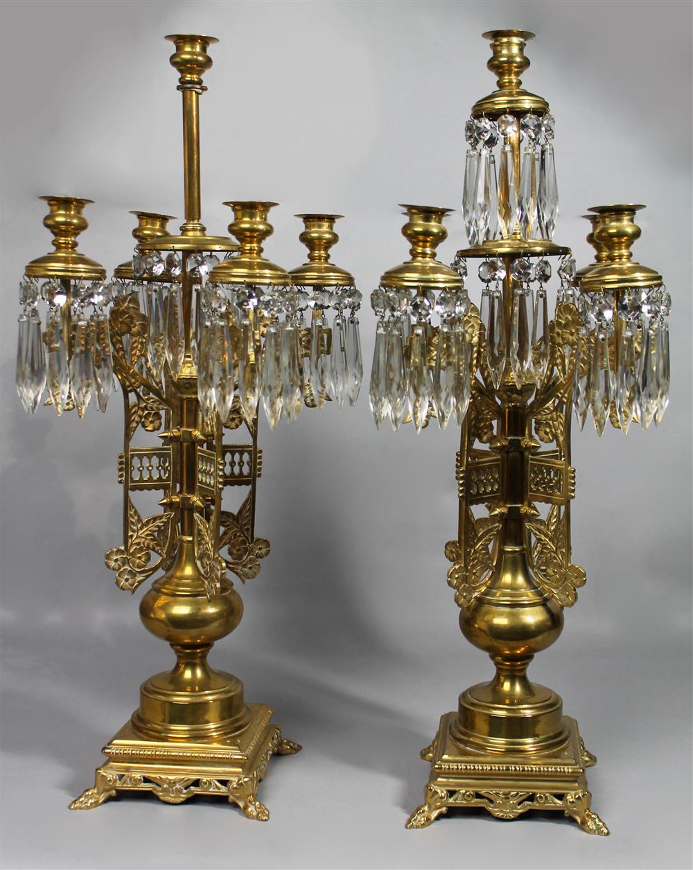 Appraisal: PAIR OF EASTLAKE STYLE BRASS AND GLASS GIRONDOLES each with