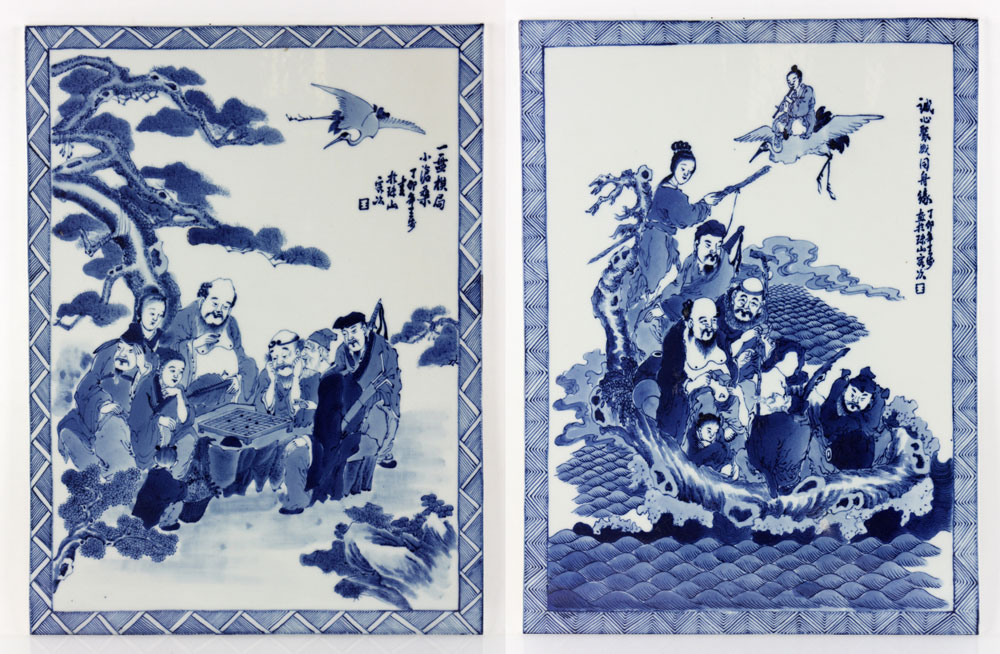 Appraisal: - Pr Chinese Blue and White Porcelain Plaques Pair of