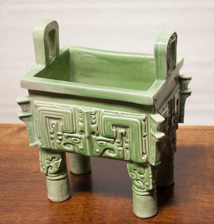 Appraisal: CHINESE QING PORCELAIN FOOTED CENSOR rectangular form and celadon glaze