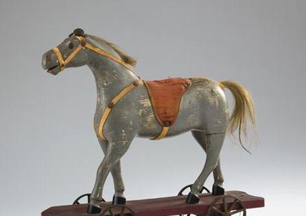 Appraisal: EARLY CARVED HORSE PULL TOY IN GREY PAINT NINETEENTH CENTURY