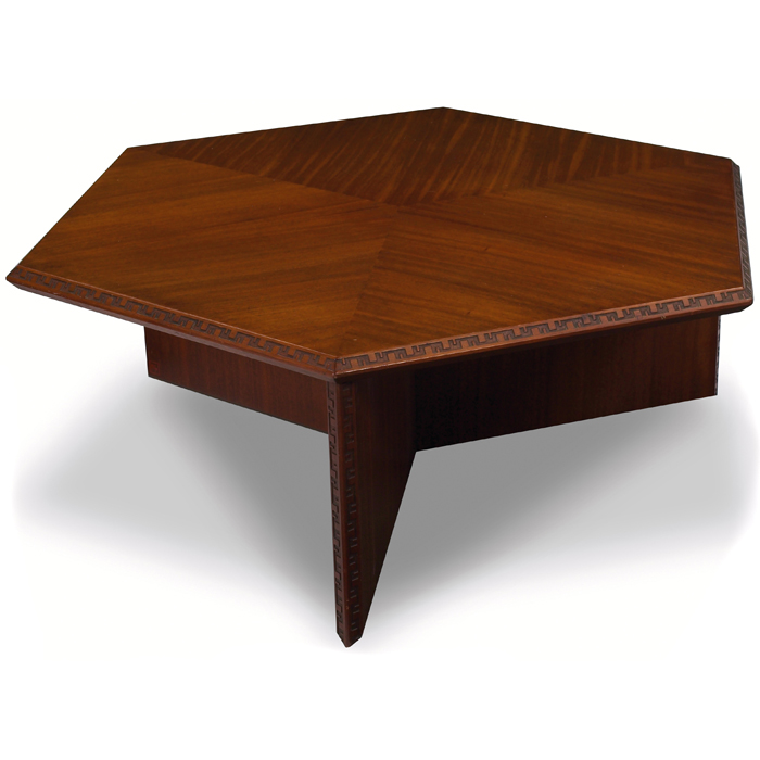 Appraisal: Frank Lloyd Wright coffee table manufactured by Heritage Henredon hexagonal