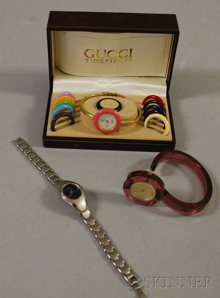 Appraisal: Three Lady's Gucci Wristwatches one in original box