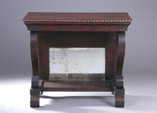 Appraisal: AMERICAN EMPIRE PILLAR AND SCROLL CONSOLE TABLE - mahogany Rectangular