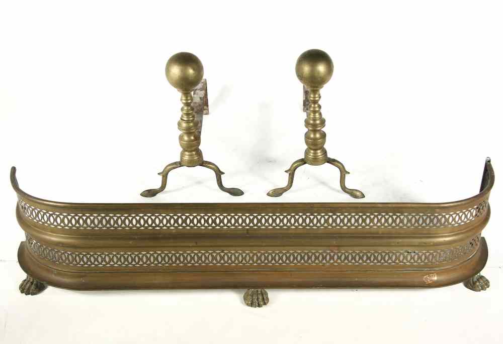 Appraisal: ANDIRON FENDER SET - th c Boston Solid Brass Cannon