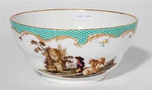 Appraisal: BOWL WITH BUCOLIC SCENE Meissen circa Two scenes with shepherds