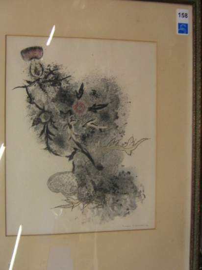 Appraisal: LOUIS LOZOWICK Summer Thistle and Butterfly Lithograph with hand coloring