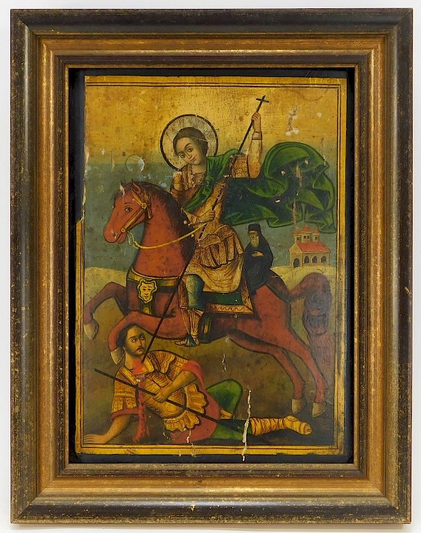 Appraisal: C Russian Joan of Arc Horseback Icon Painting Russia th