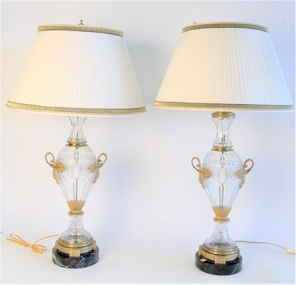 Appraisal: Pair French Crystal and Bronze Table Lamps having bronze mounts