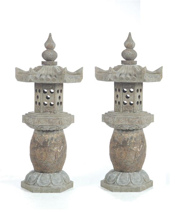 Appraisal: PAIR OF STONE GARDEN LANTERNS China th century hardstone Large