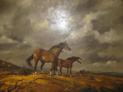 Appraisal: GUDRON SIBBONS German - Ponies on a Moor oil on