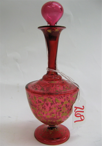 Appraisal: AN AMERICAN VICTORIAN CRANBERRY PERFUME BOTTLE having original stopper gilt