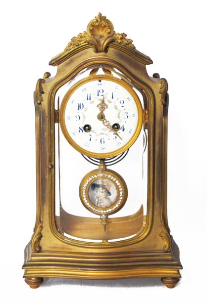 Appraisal: Louis XV-style brass and glass mantle clock french signed J