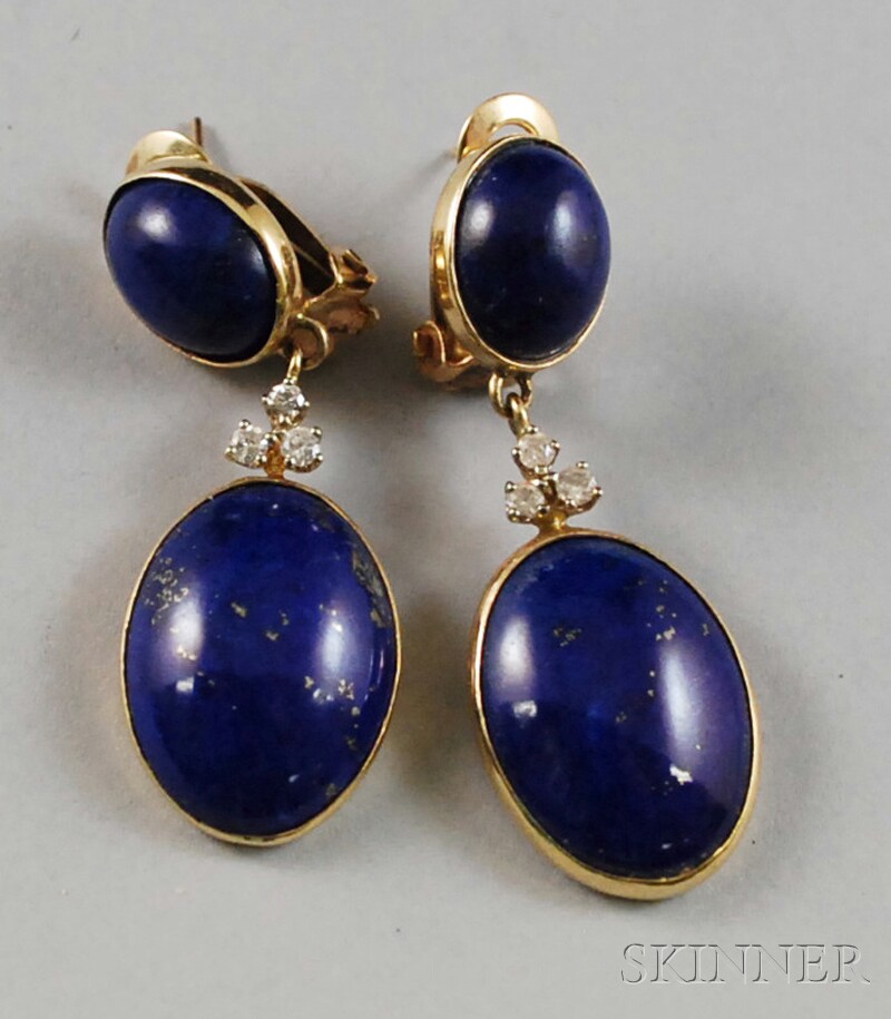 Appraisal: kt Gold Lapis and Diamond Earpendants each set with two