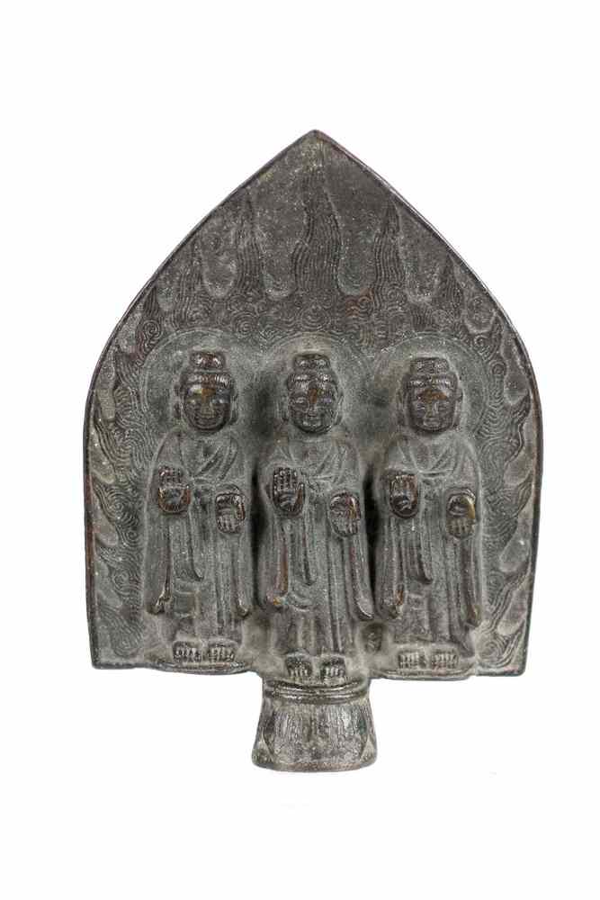 Appraisal: CHINESE BRONZE BUDDHA TRIAD - th century Cast Bronze Buddha