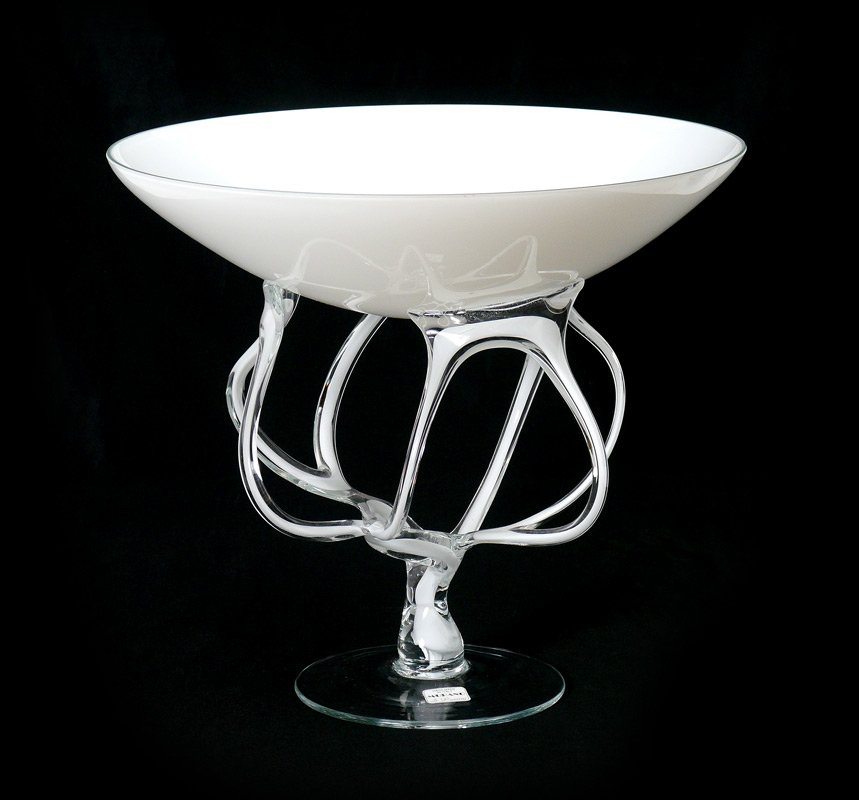 Appraisal: S PUCCINI MURANO GLASS COMPOTE White glass bowl with free