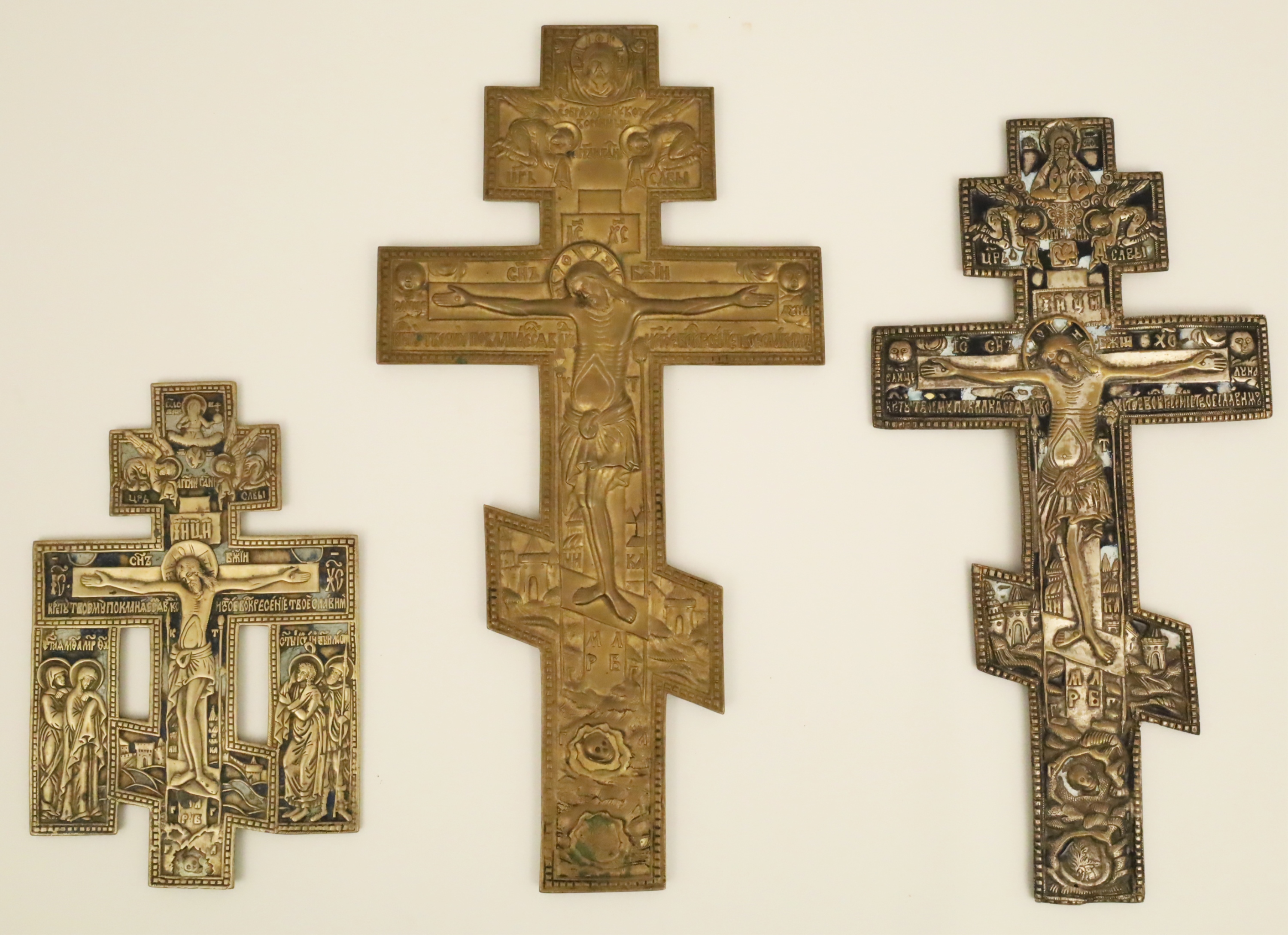 Appraisal: GROUP OF ORTHODOX CRUCIFIXES Group of Orthodox crucifixes each brass