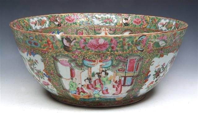 Appraisal: A LARGE CANTONESE PORCELAIN PUNCH BOWL painted in polychrome enamels