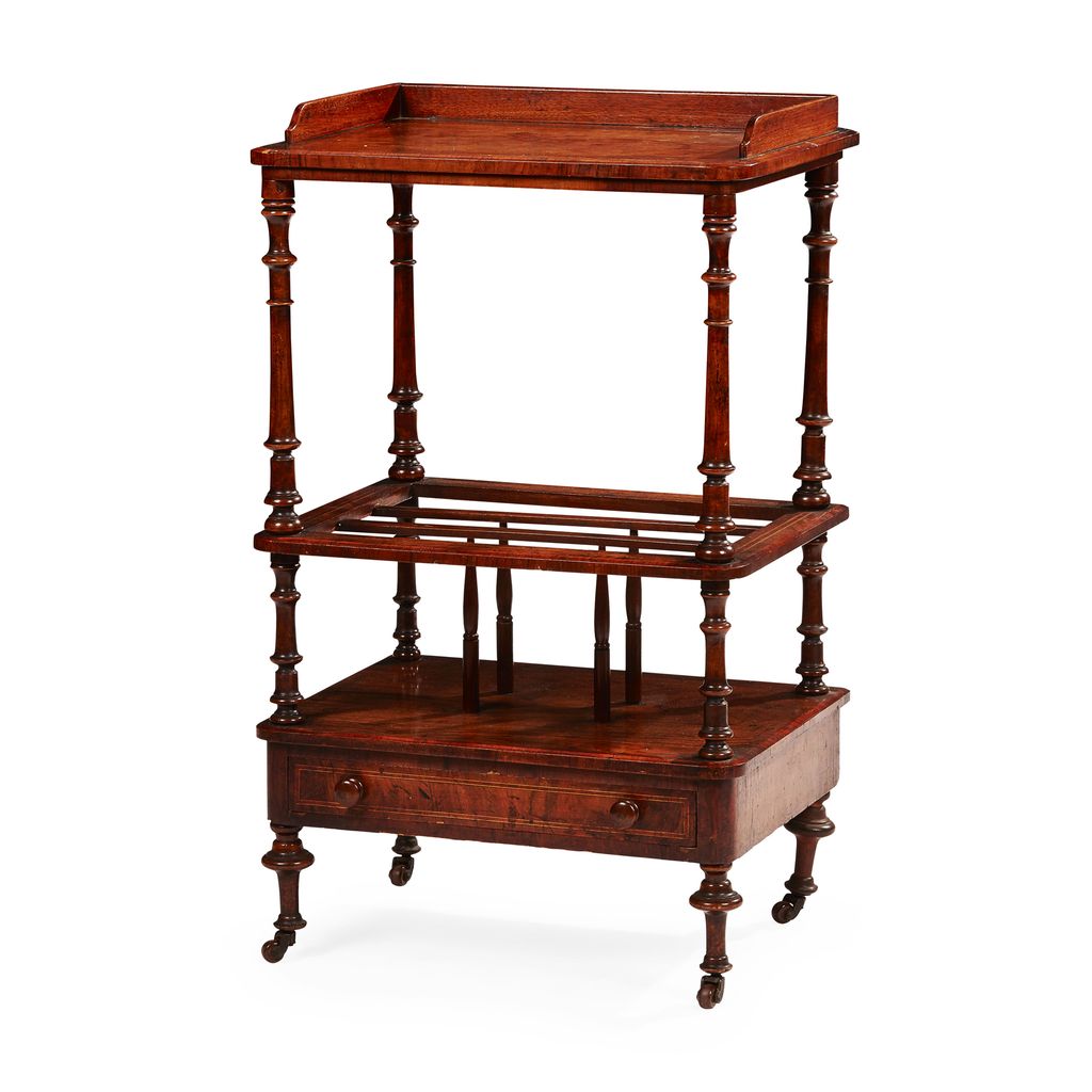 Appraisal: VICTORIAN BURR WALNUT ETAGERE CANTERBURY TH CENTURY the three quarter