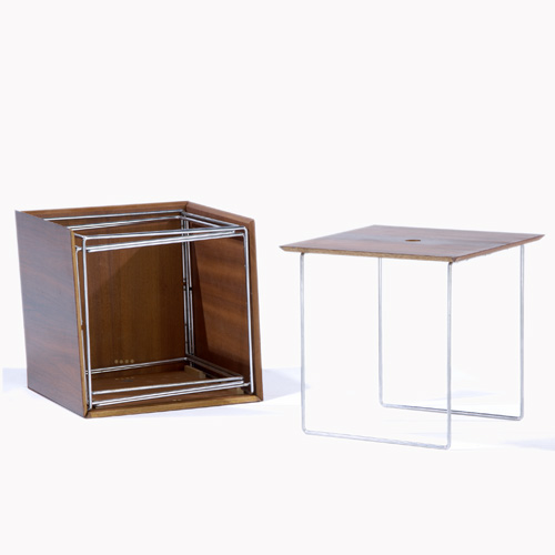 Appraisal: DANISH Rosewood cubed nesting tables on steel bases One with