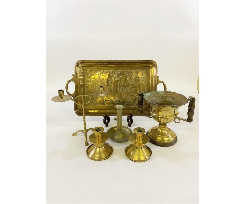 Appraisal: Brass tray x together with a planter l a double