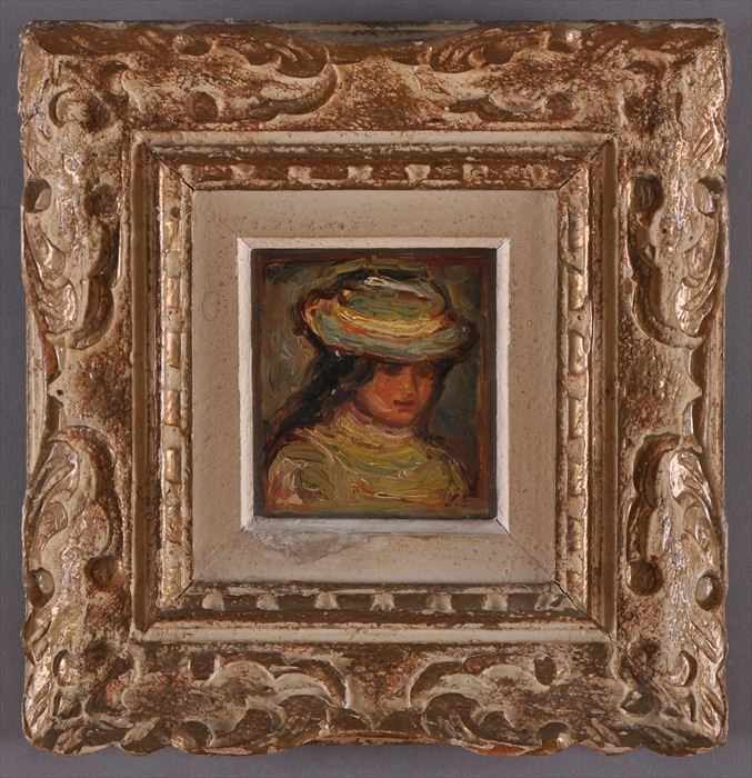 Appraisal: STANISLAW ELESZKIEWICZ - FEMME AUX CHAPEAU Oil on board x